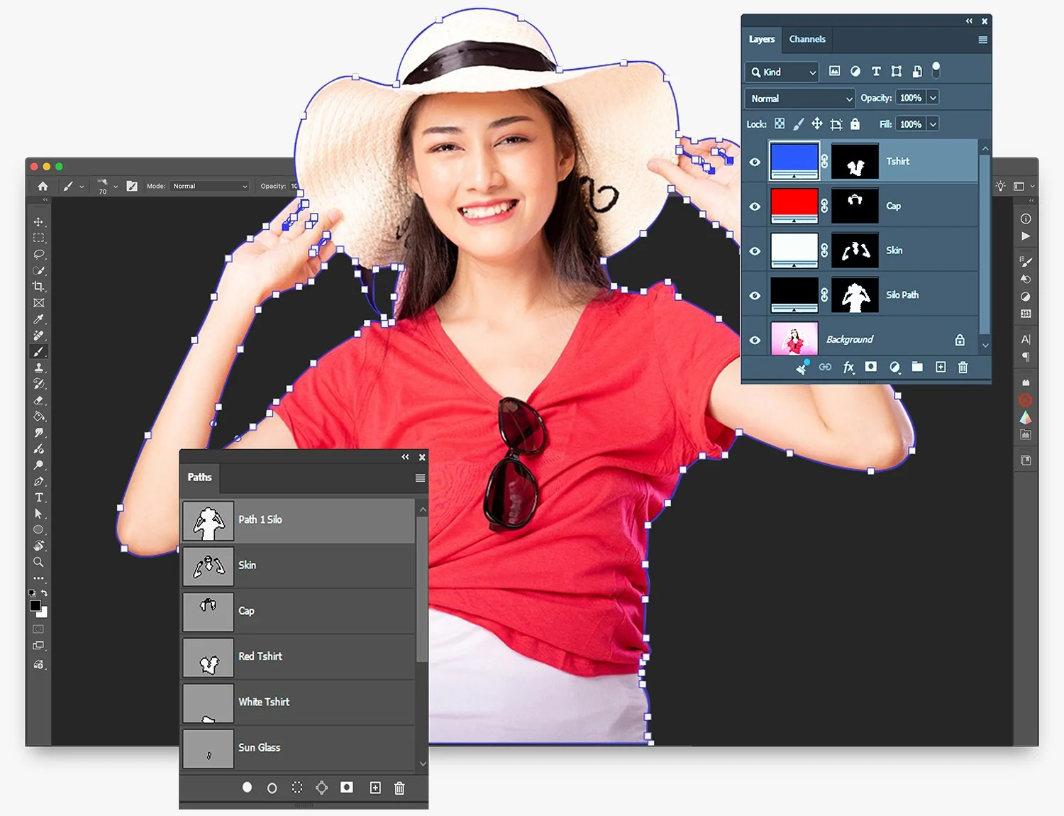 Draw clipping path of a model and separate the path individually