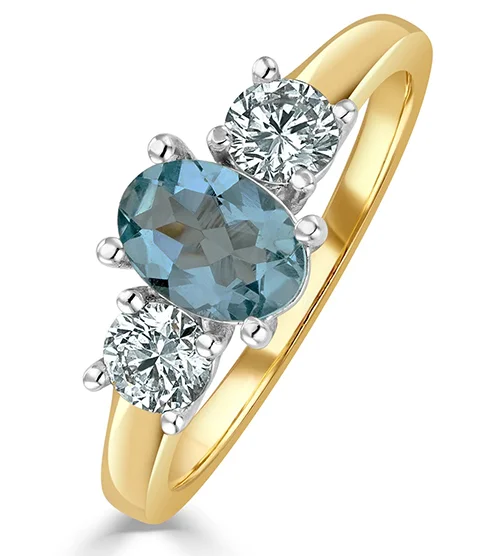 Ring retouching result: a gold two-stone bypass ring with blue and pink round stones on a white background